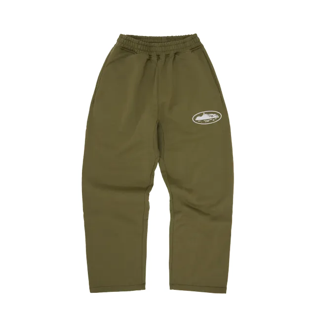 Corteiz Island Puff Print Open Hem Sweatpant Hose Olive