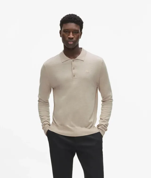 Karl Lagerfeld Merino Polo Langarm Monogramm Größe L