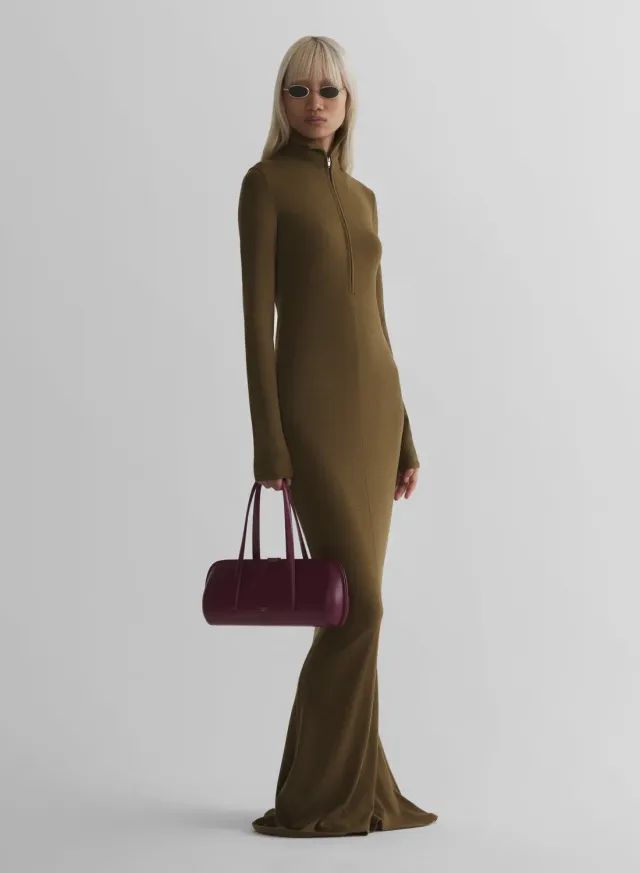 Mugler Column Jersey Kleid Military Green Wolle
