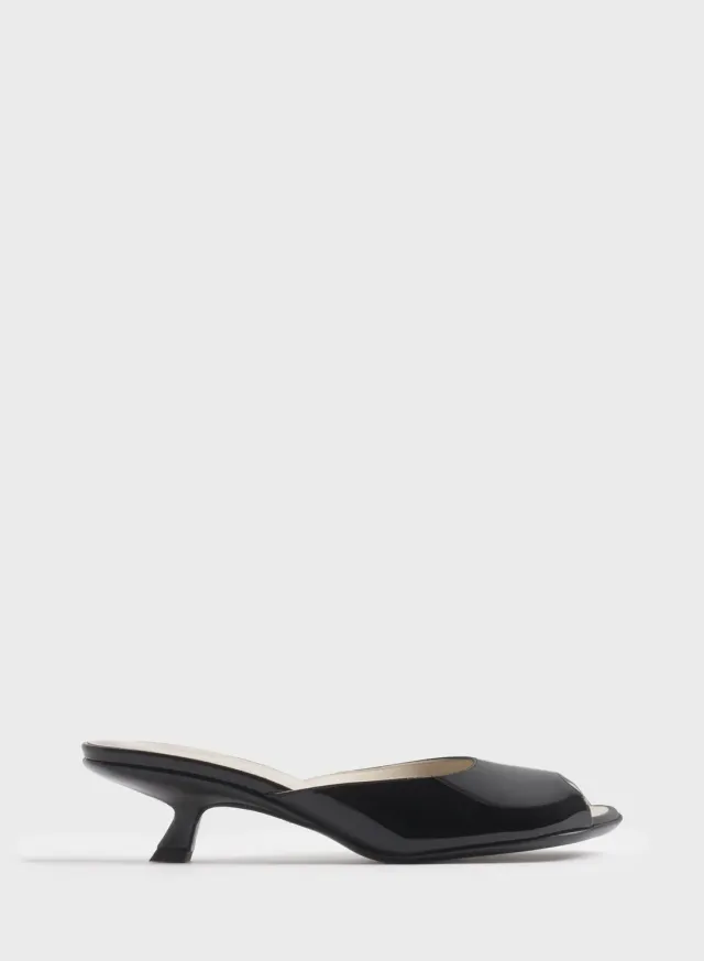 Mugler Mules 45 Peep-Toe Pantoletten Schwarz Lack