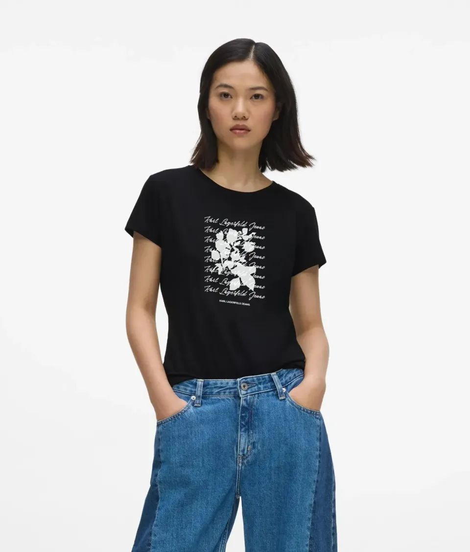 Karl Lagerfeld KL Jeans Slim T-Shirt floral beflockt