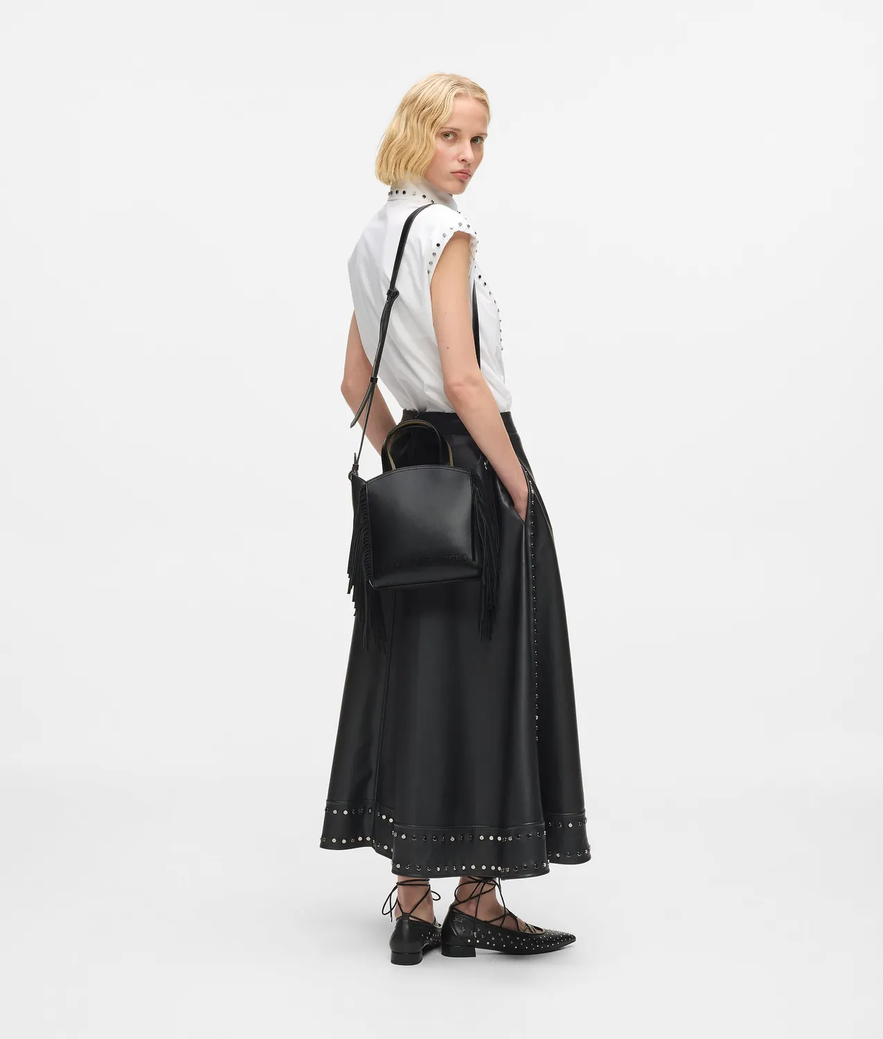 Karl Lagerfeld K/Circle Fringe Tote Leder klein schwarz