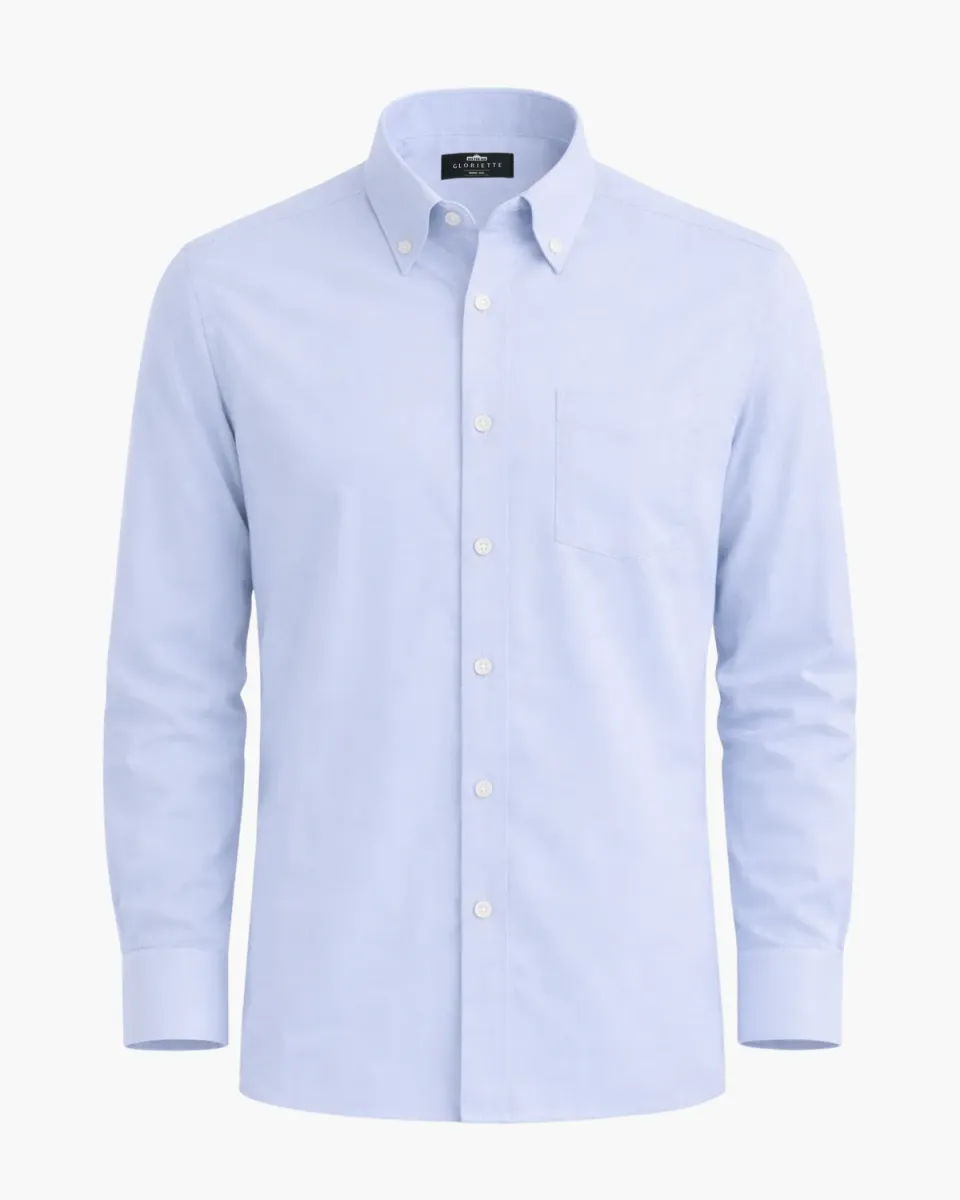 Gloriette Fein Oxford Button Down Hemd Herren Weiß Hellblau