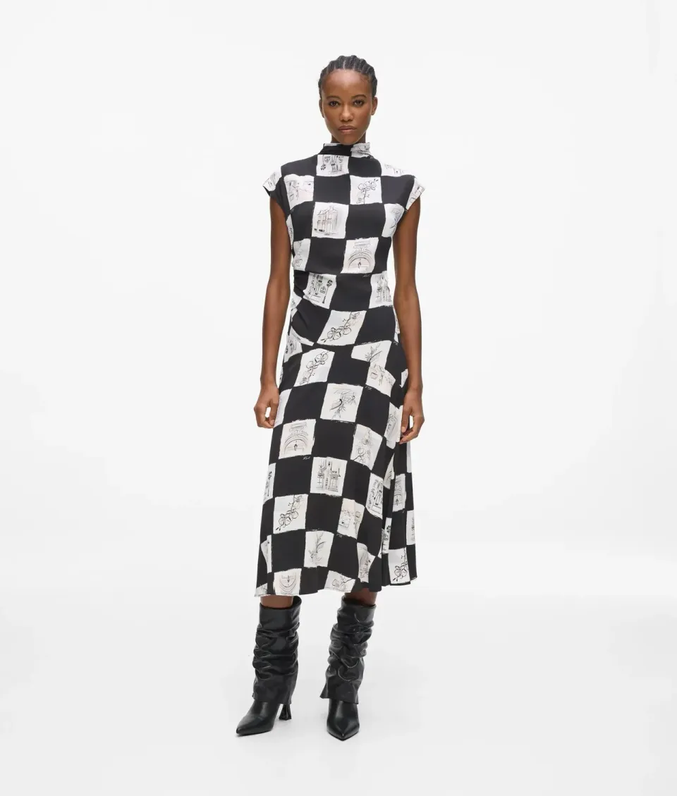 Karl Lagerfeld High-Neck Midikleid Ruching Gr 6
