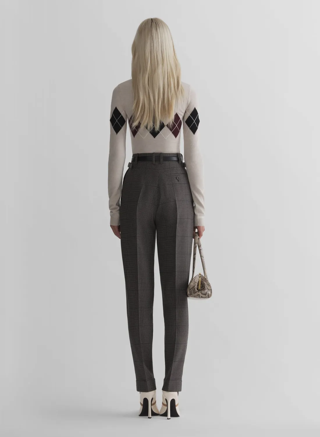 Mugler Argyle Top off-white Wollmix Stehkragen