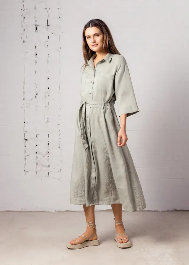 Senatex Safarikleid Leinen Kleid Khaki leger