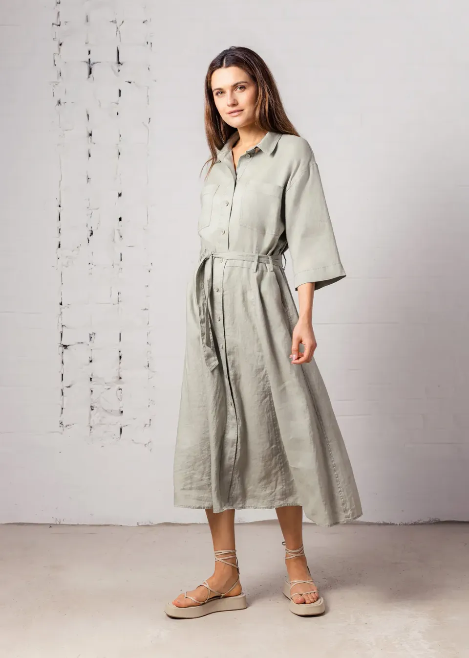 Senatex Safarikleid Leinen Kleid Khaki leger