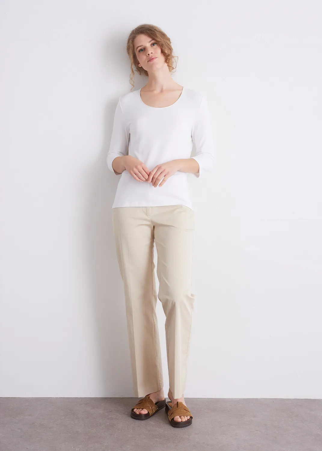 Senatex 3/4-Arm Shirt Off-White Viskose-Baumwolle