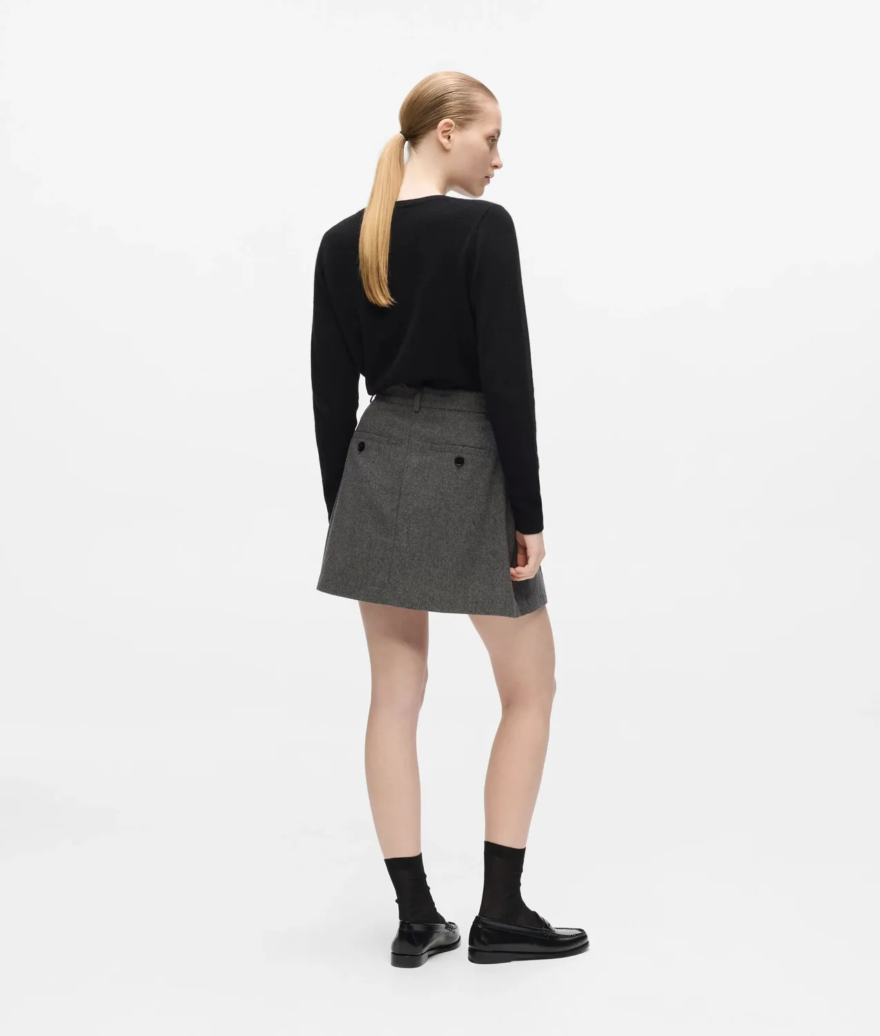 Karl Lagerfeld Mini Skort Falten Wolle schwarz