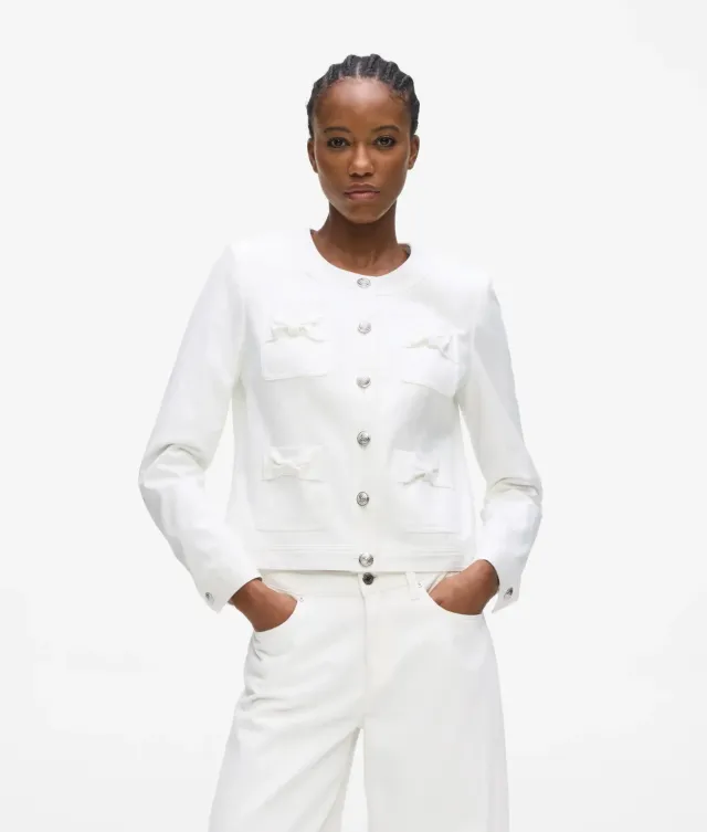 Karl Lagerfeld kragenlose Jacke Schleife Baumwollmix