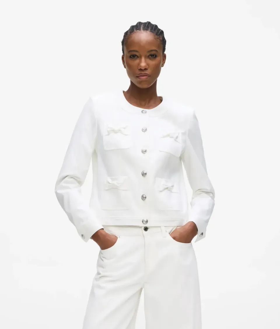 Karl Lagerfeld kragenlose Jacke Schleife Baumwollmix