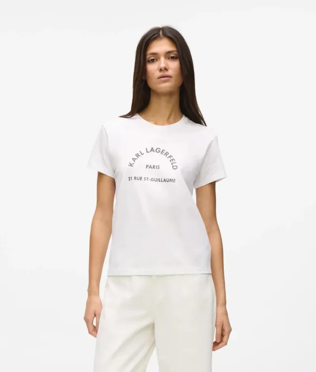 Karl Lagerfeld Rue Glitzer T-Shirt Slim-fit Bio-Baumwolle