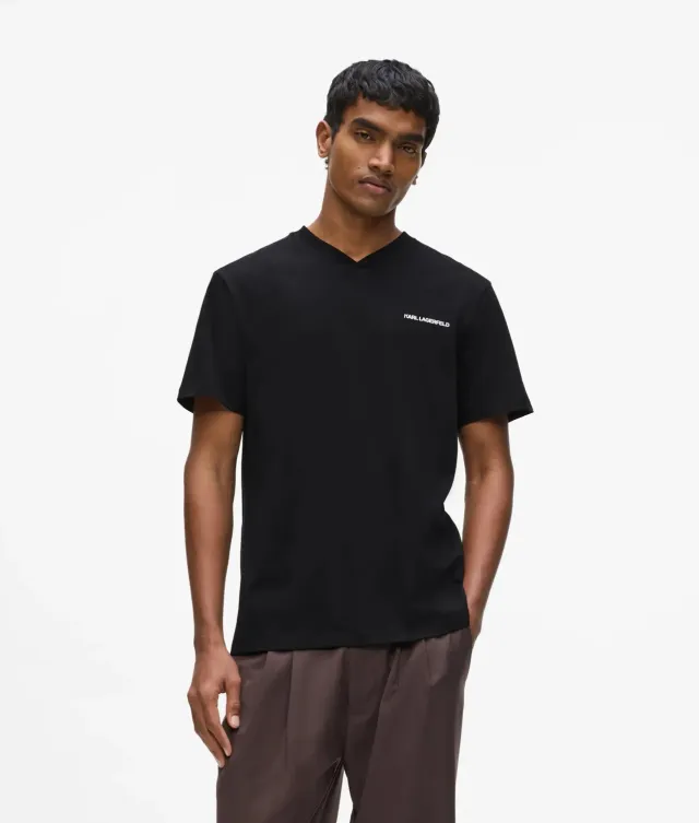 Karl Lagerfeld Logo T-Shirt V-Ausschnitt Bio-Baumwolle