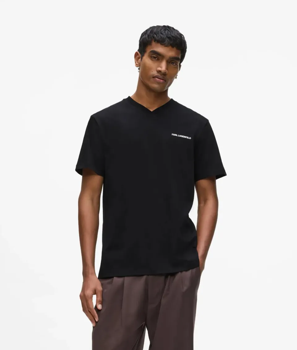 Karl Lagerfeld Logo T-Shirt V-Ausschnitt Bio-Baumwolle