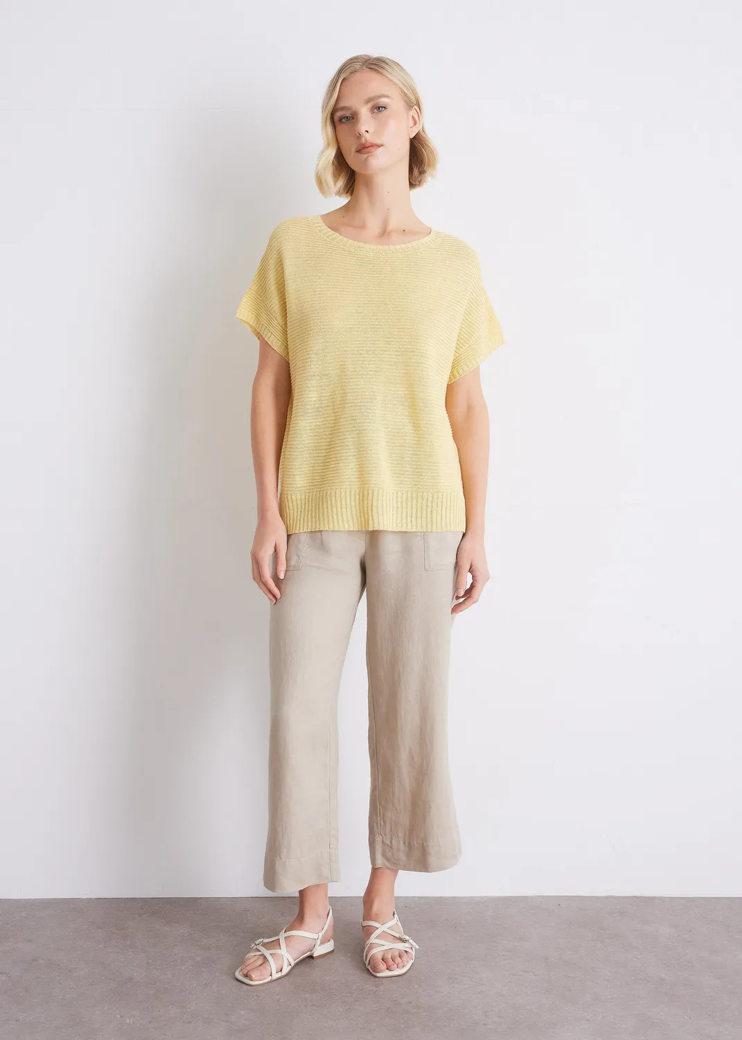 Senatex Leinenstrickshirt Off-White Seitenschlitz Gr M