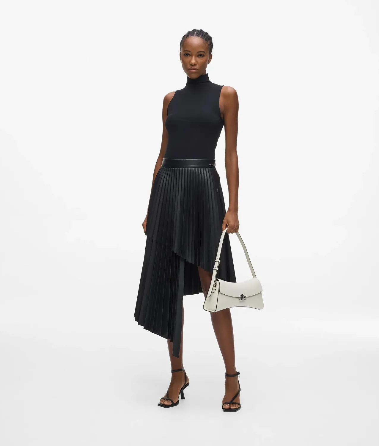 Karl Lagerfeld Plissee Rock Kunstleder asymmetrisch