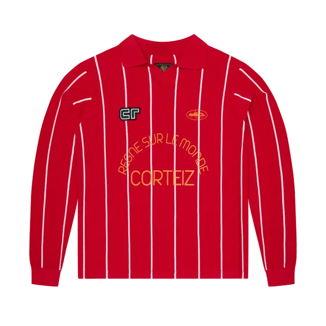 Corteiz Monde Knit LS Jersey Strickpullover Rot Baumwolle