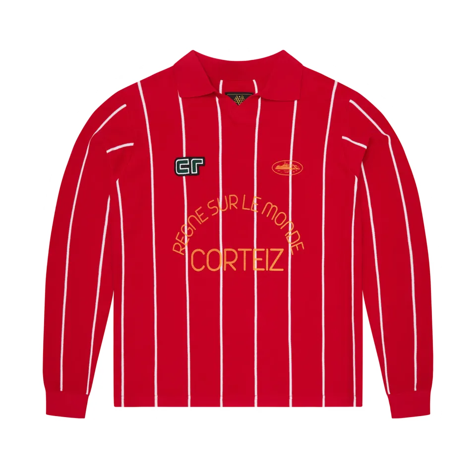 Corteiz Monde Knit LS Jersey Strickpullover Rot Baumwolle