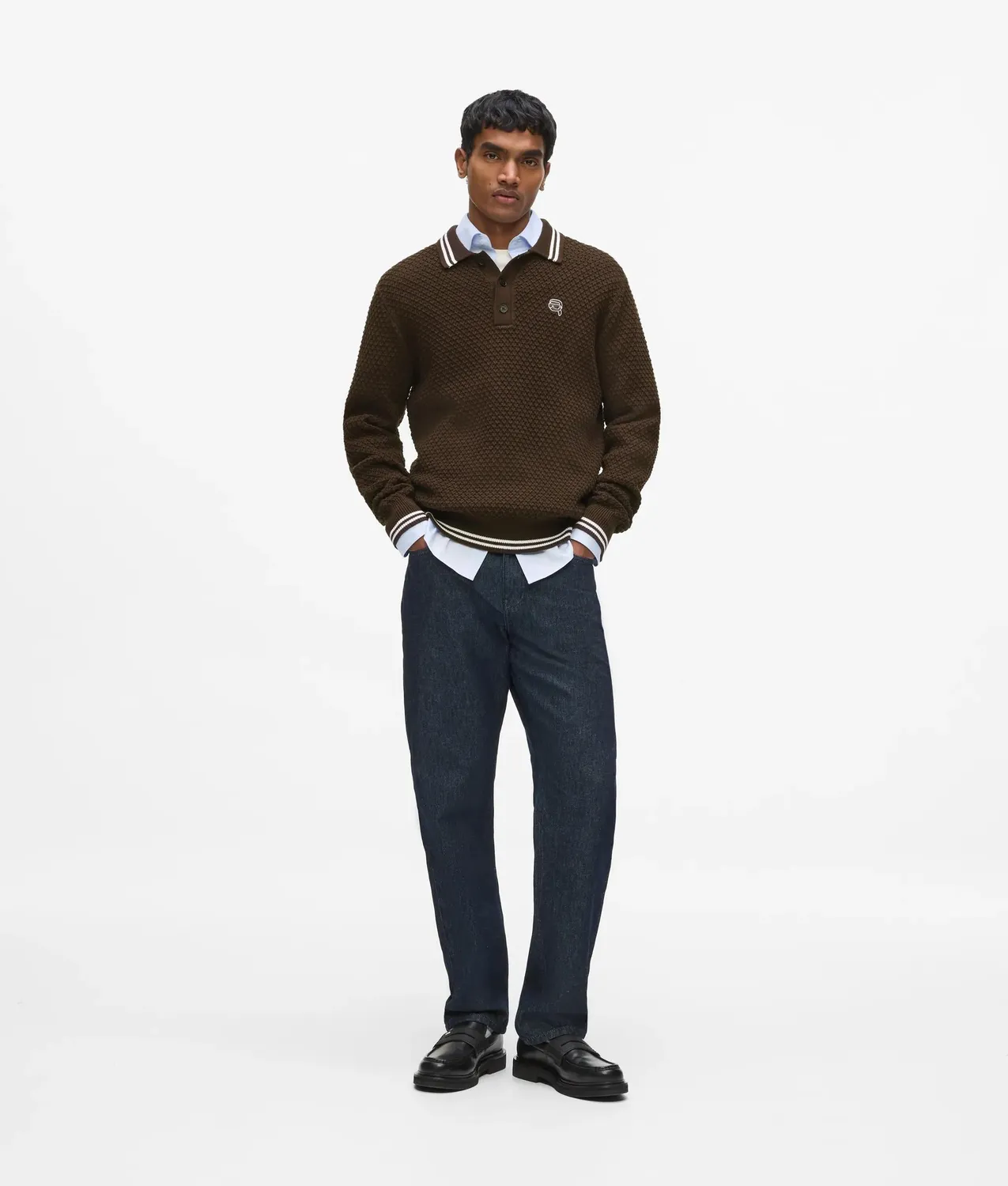 Karl Lagerfeld Ikon Strick-Polo Langarm M mit Paspel