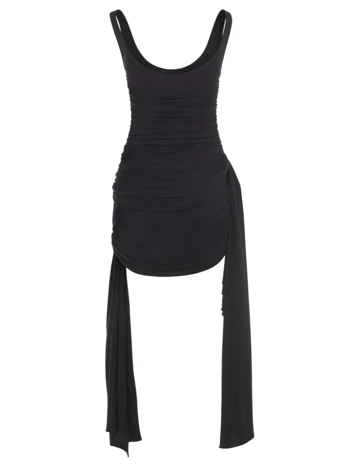 Mugler Draped Jersey Minikleid Schwarz mit Schleppe