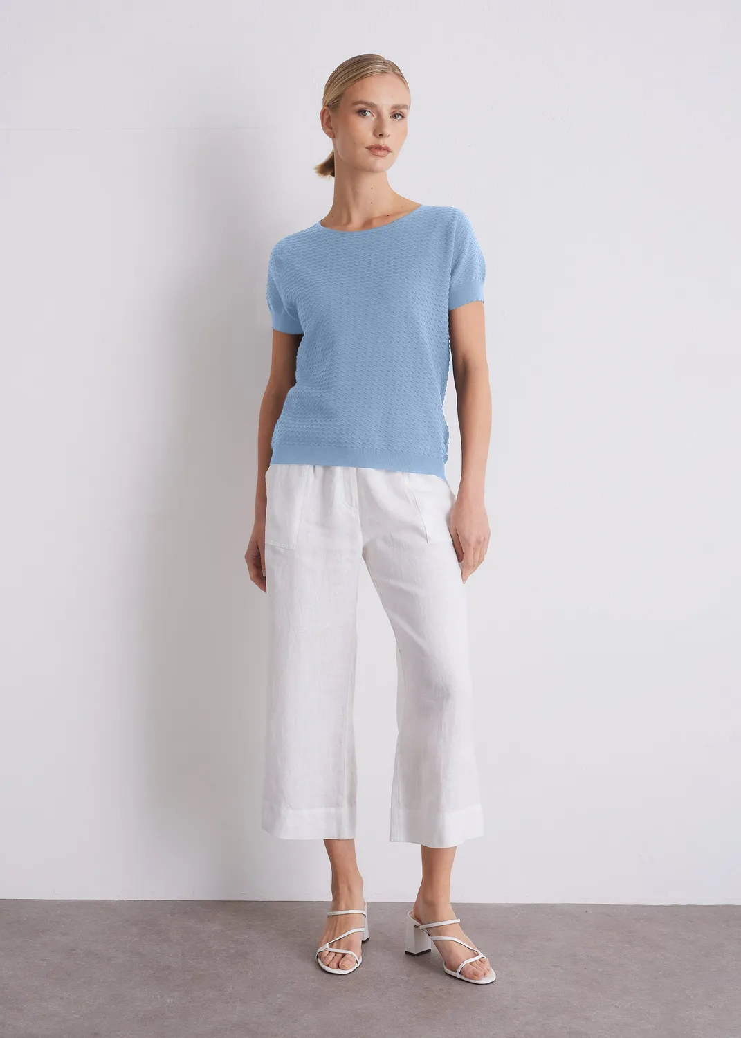 Senatex Kurzarm-Stricktop Off-White aus Bio-Baumwolle