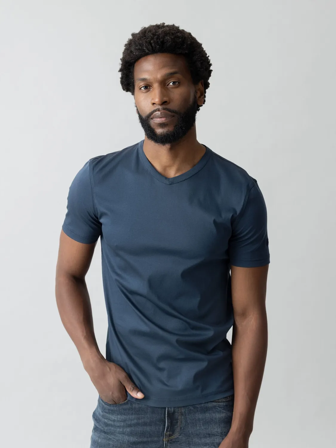 Mos Mosh MMGPerry V-Neck Tee T-Shirt Navy Baumwolle