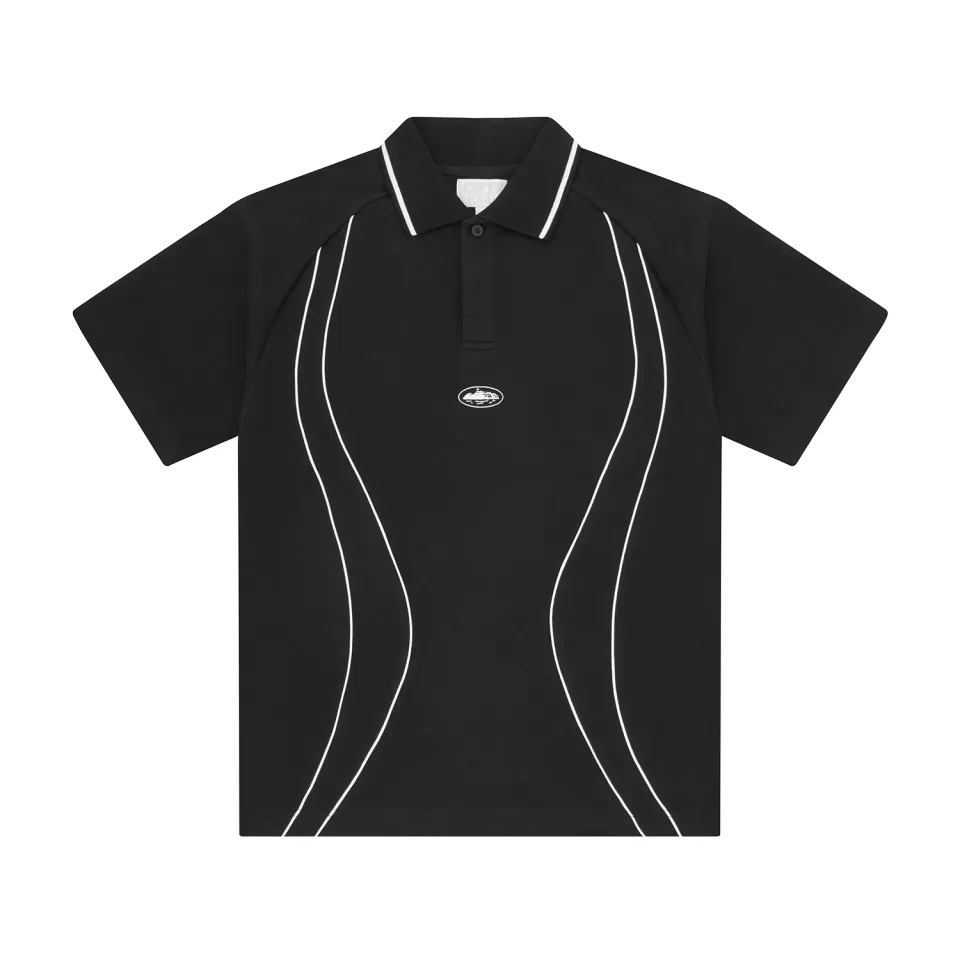 Corteiz Island Pique Polo Poloshirt Schwarz Baumwolle