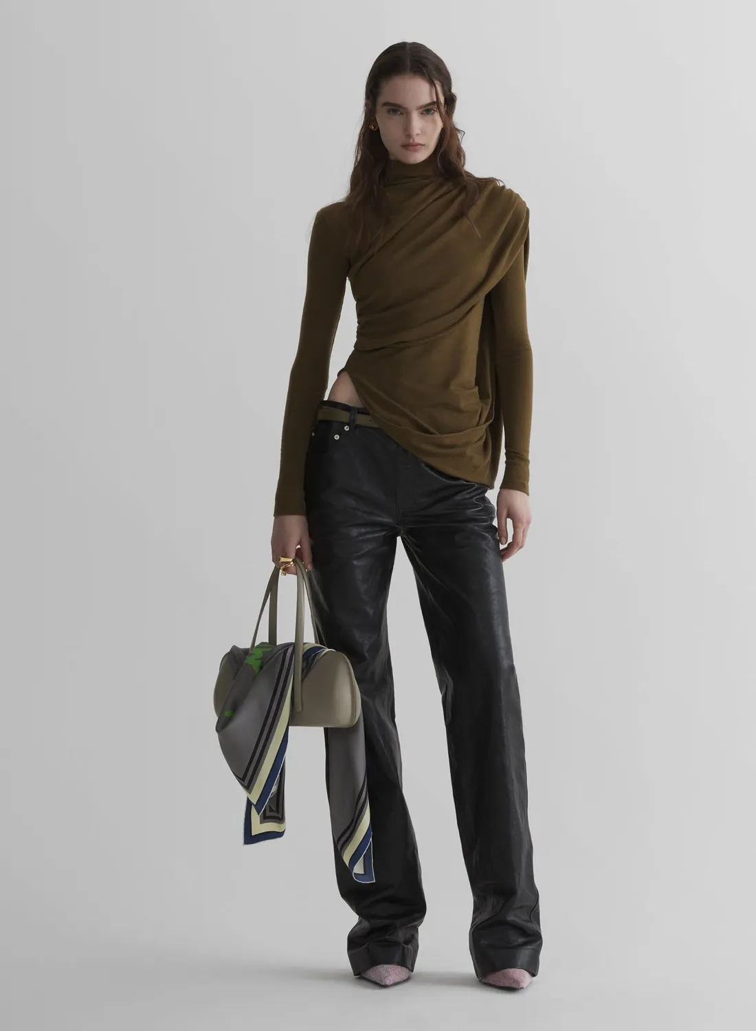 Mugler Cascade Sleeves Top khaki Wolle