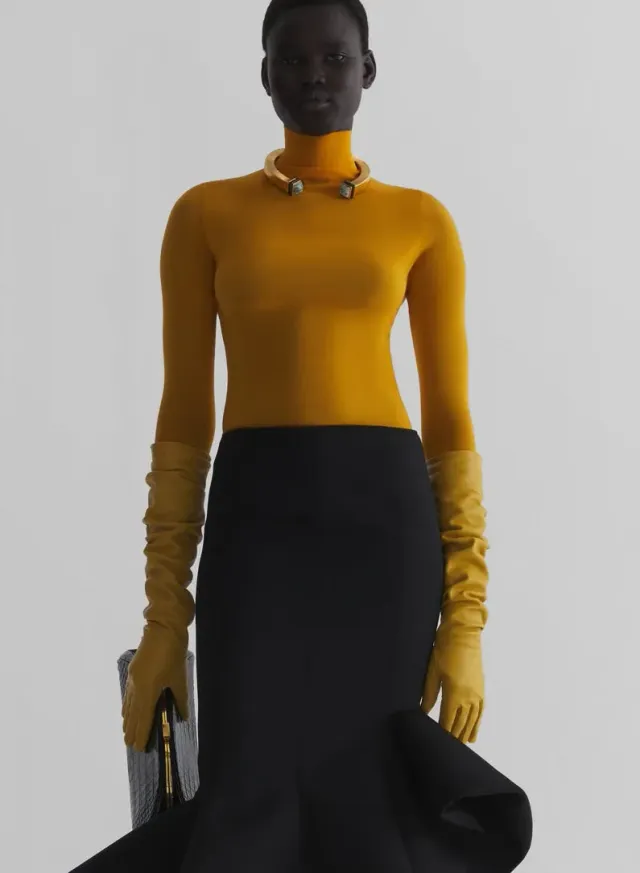 Mugler Second Skin Top Orange Langarm Georgette