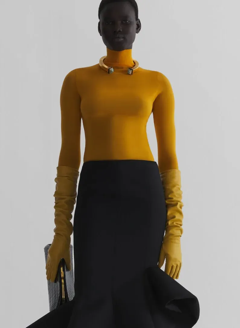 Mugler Second Skin Top Orange Langarm Georgette