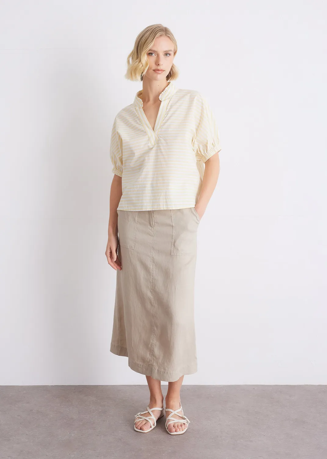 Senatex Gestreifte Bluse Vanilla Combo Baumwolle