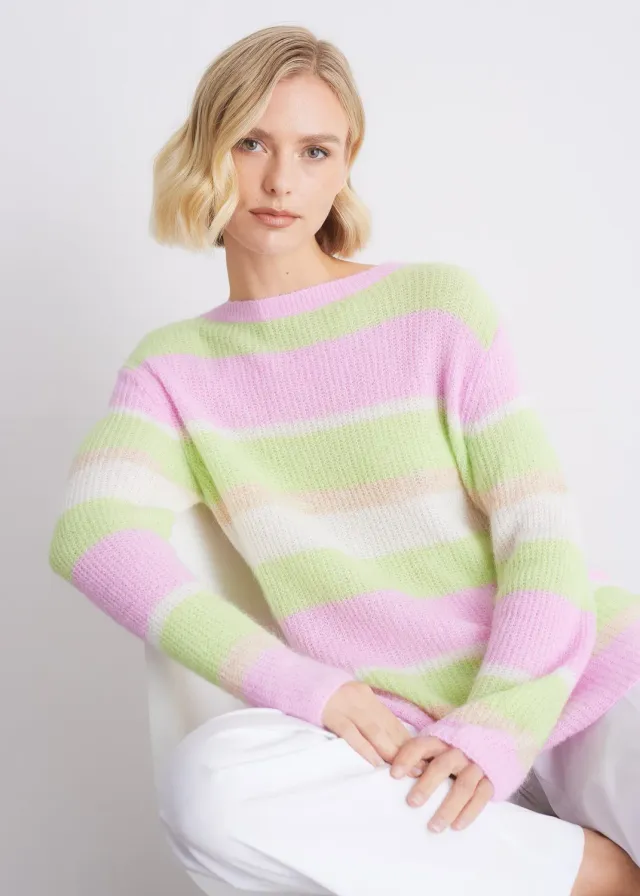 Senatex Alpakamix Strickpullover Pistaccio Streifen