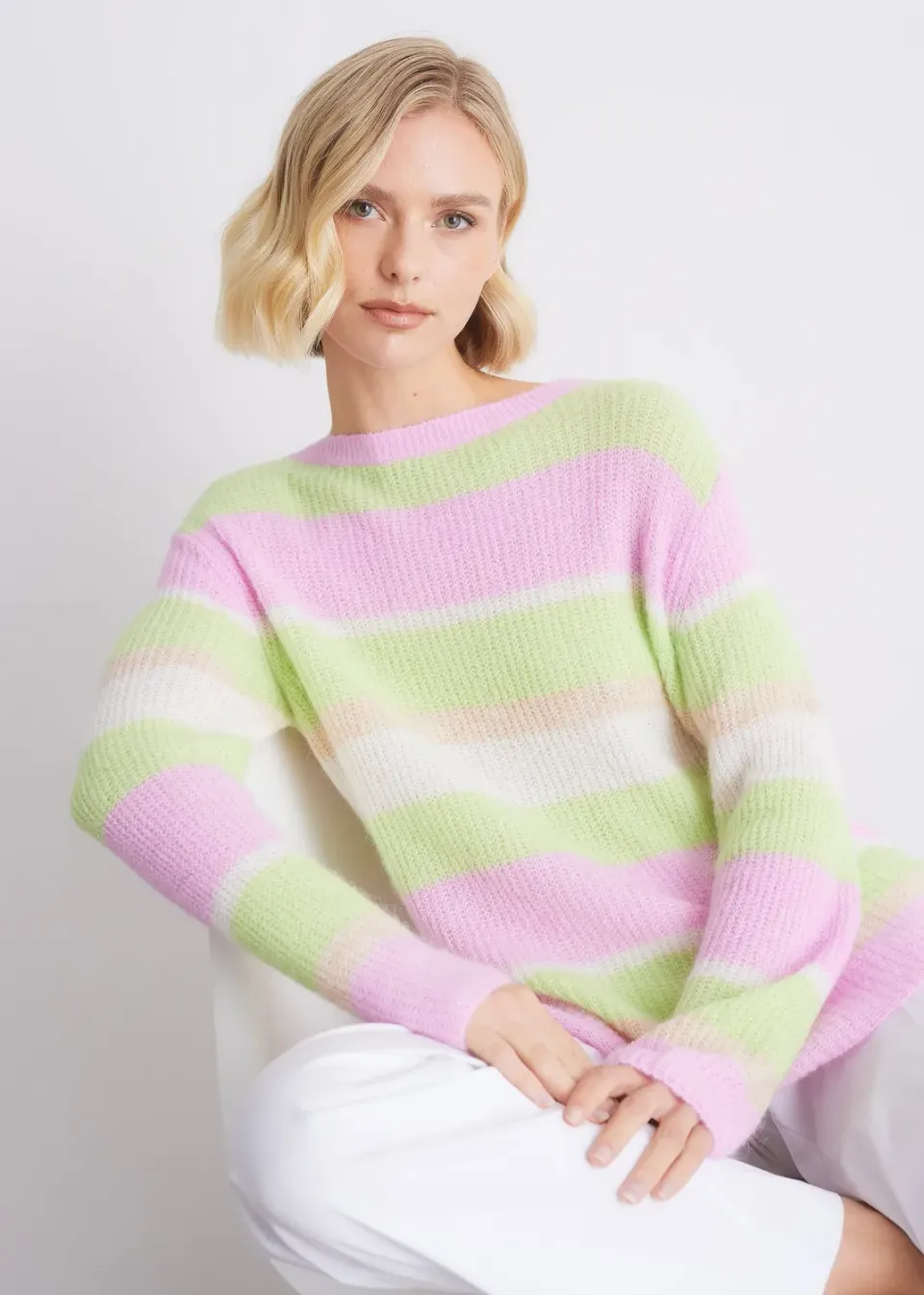 Senatex Alpakamix Strickpullover Pistaccio Streifen