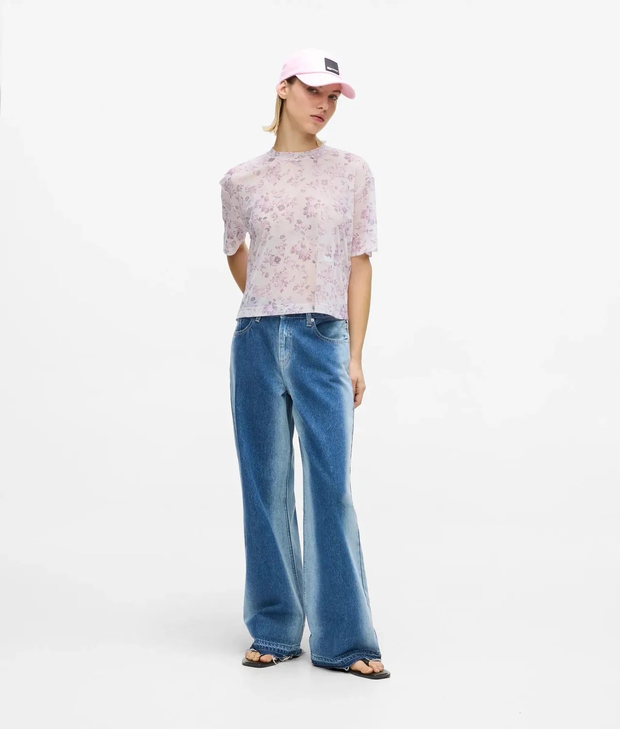 Karl Lagerfeld KL Jeans Mesh T-Shirt Blumen Kurzarm