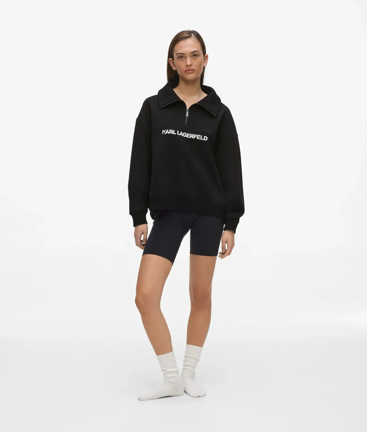 Karl Lagerfeld Logo Sweatshirt Half-Zip Baumwolle