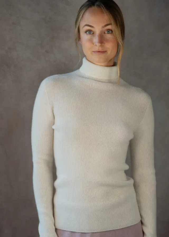 Senatex Kaschmirpullover Rollkragen Pullover Cream schmal