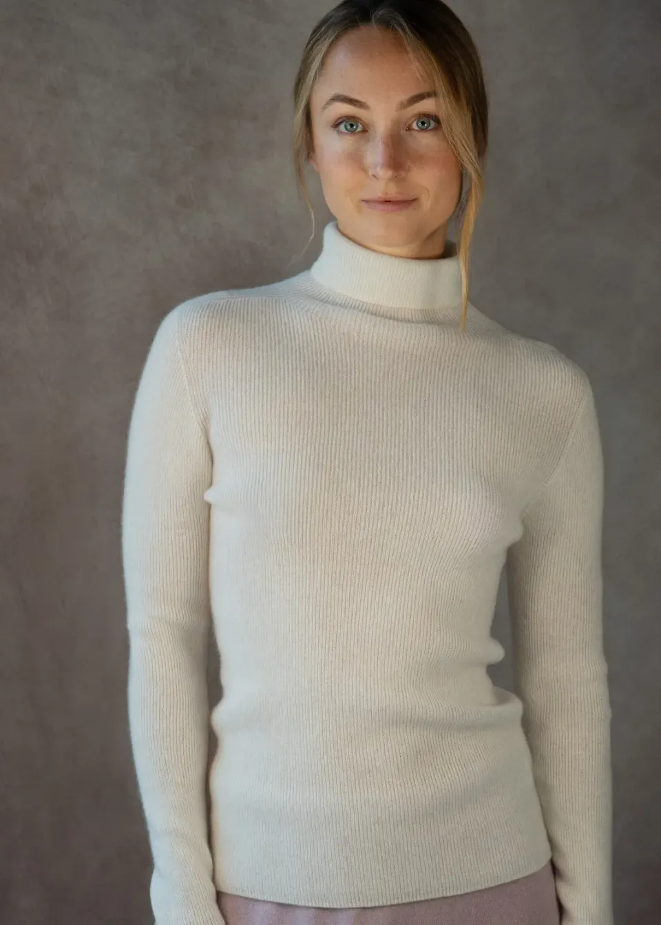 Senatex Kaschmirpullover Rollkragen Pullover Cream schmal