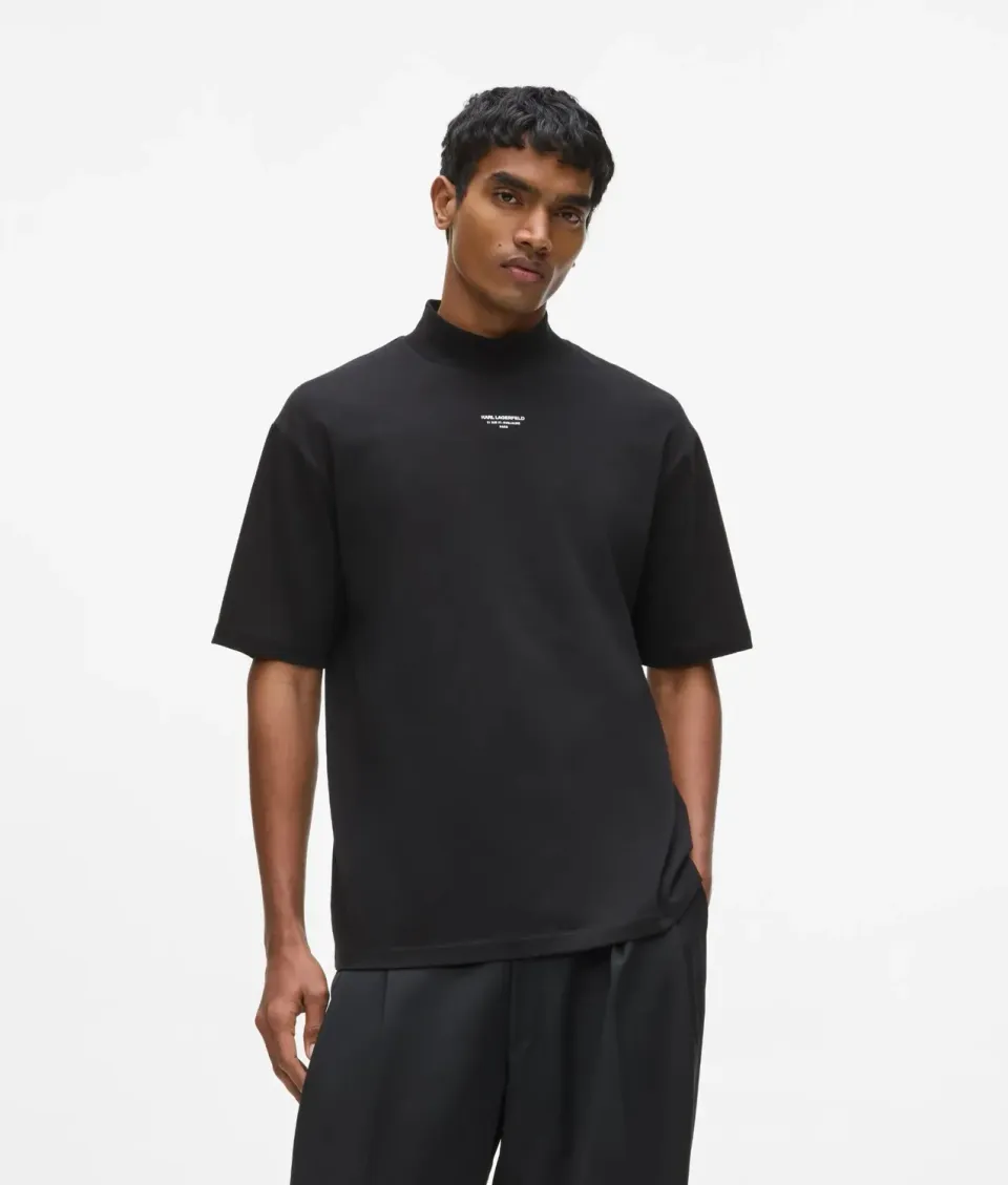 Karl Lagerfeld Mock-neck T-Shirt Herren Logo Jersey