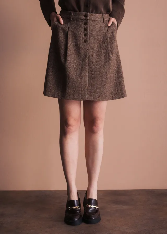 Senatex A-Linien Minirock Donegal Tweed Braun Wollanteil