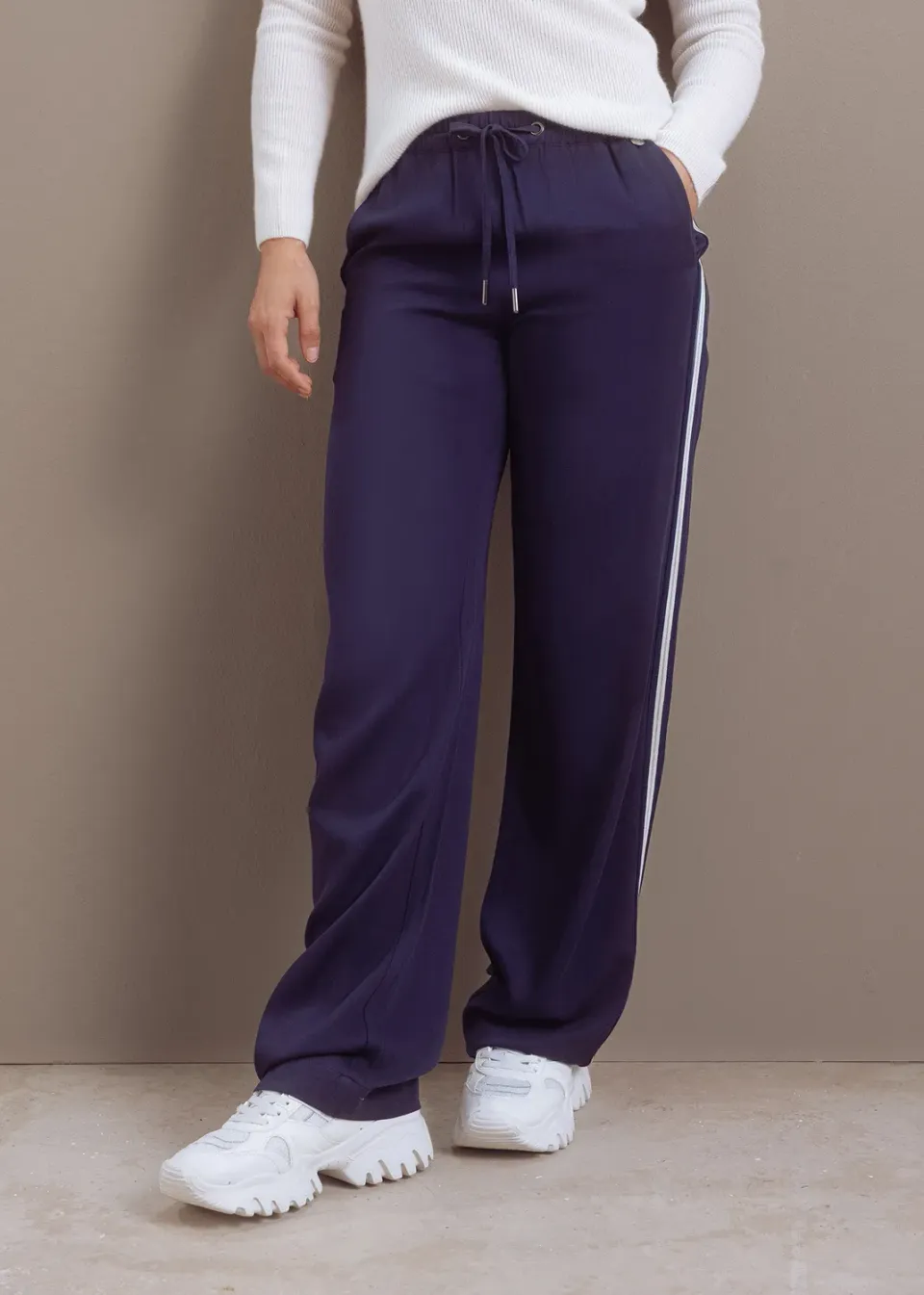 Senatex Weite Viskose Hose Navy mit Streifen