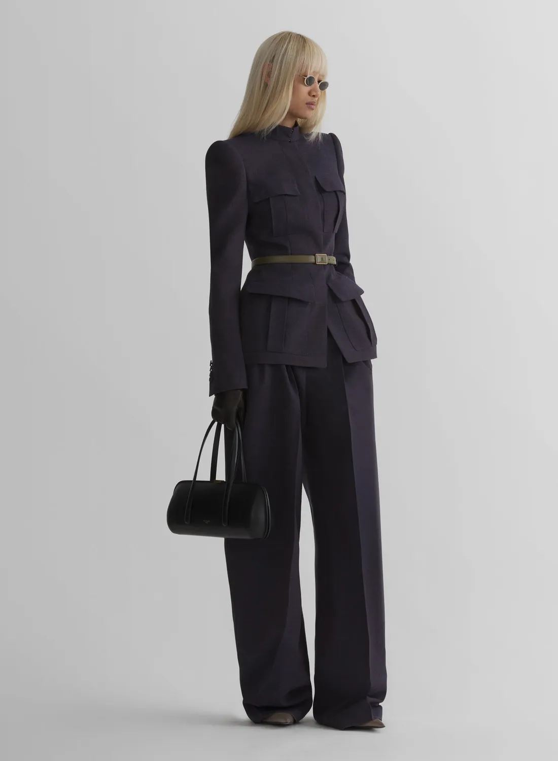 Mugler Wide Pleated Hose Navy weite Faltenhose