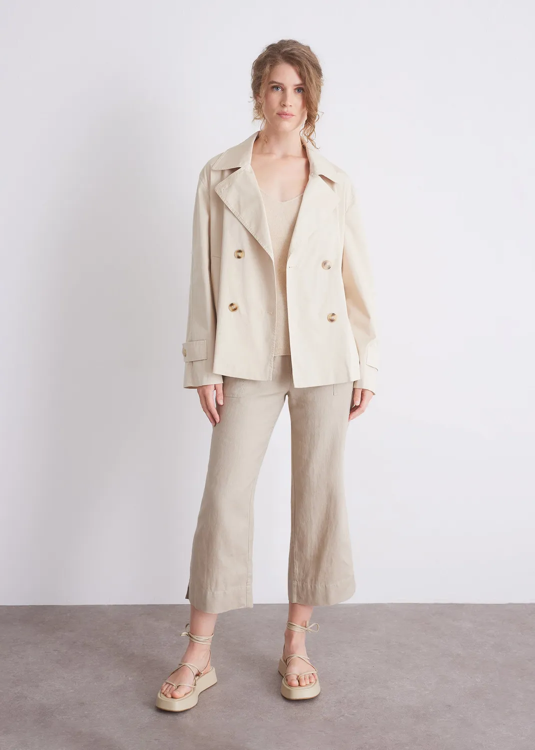 Senatex Kurztrench Revers Beige Baumwoll-Mix