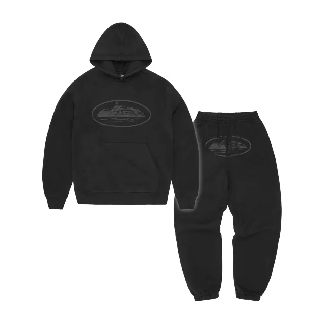 Corteiz Alcatraz Trainingsanzug Triple Black 430 GSM