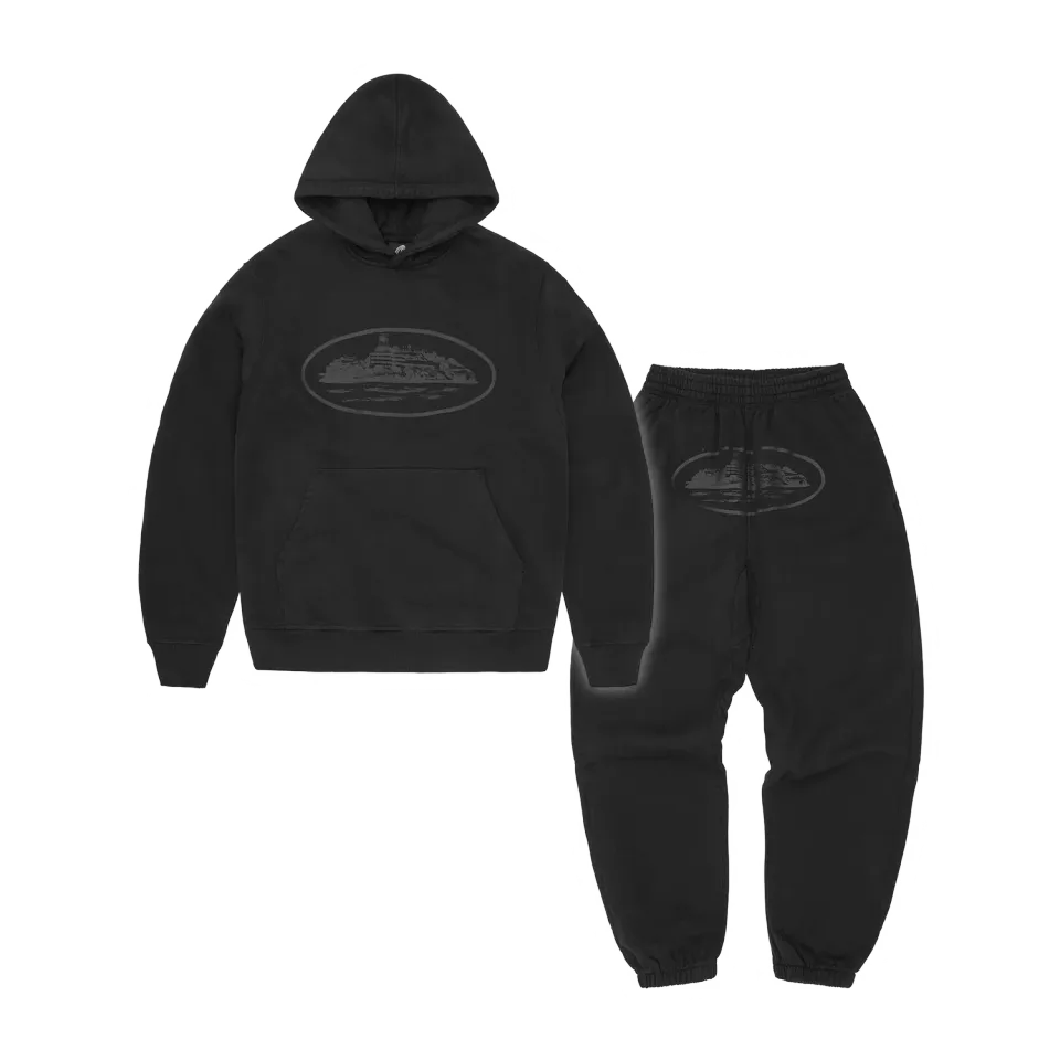 Corteiz Alcatraz Trainingsanzug Triple Black 430 GSM