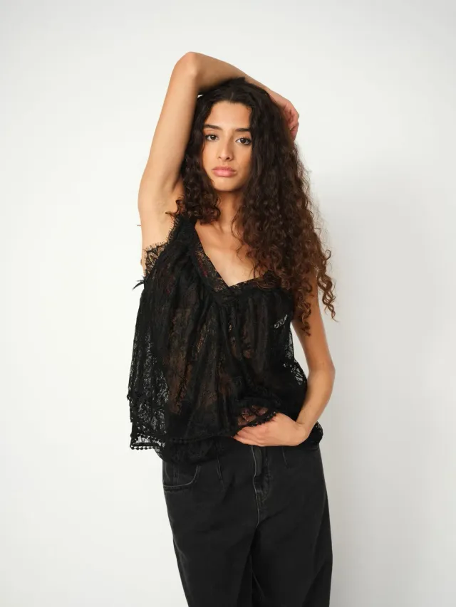 Mos Mosh Bare Lace Top Schwarz Spitze