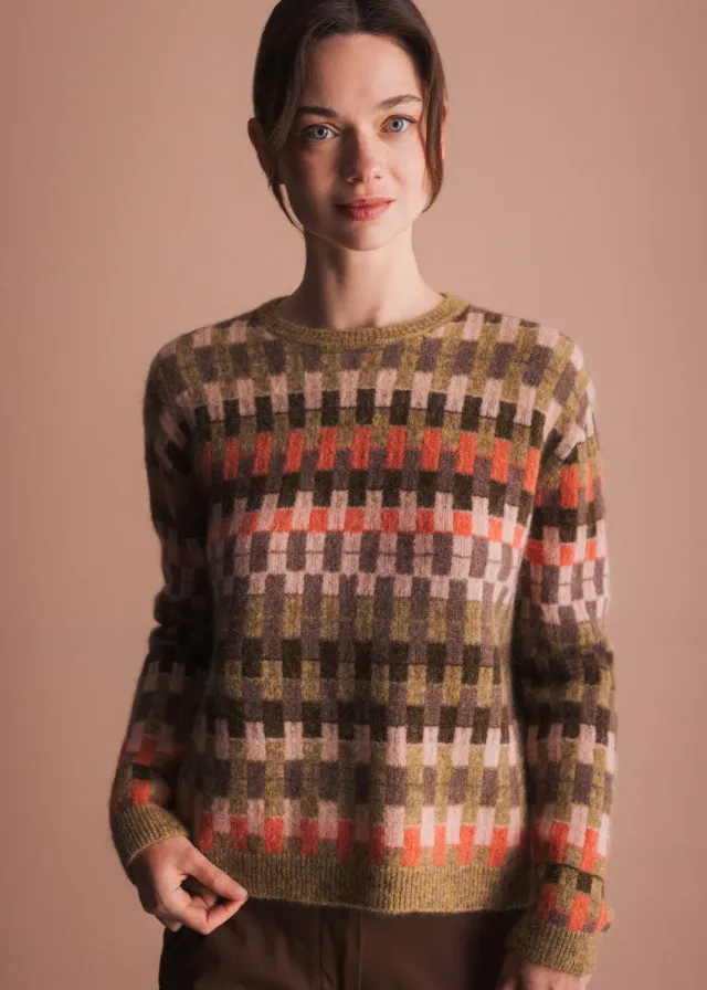 Senatex Pullover Grafisches Muster Multicolor Alpaka-Wolle