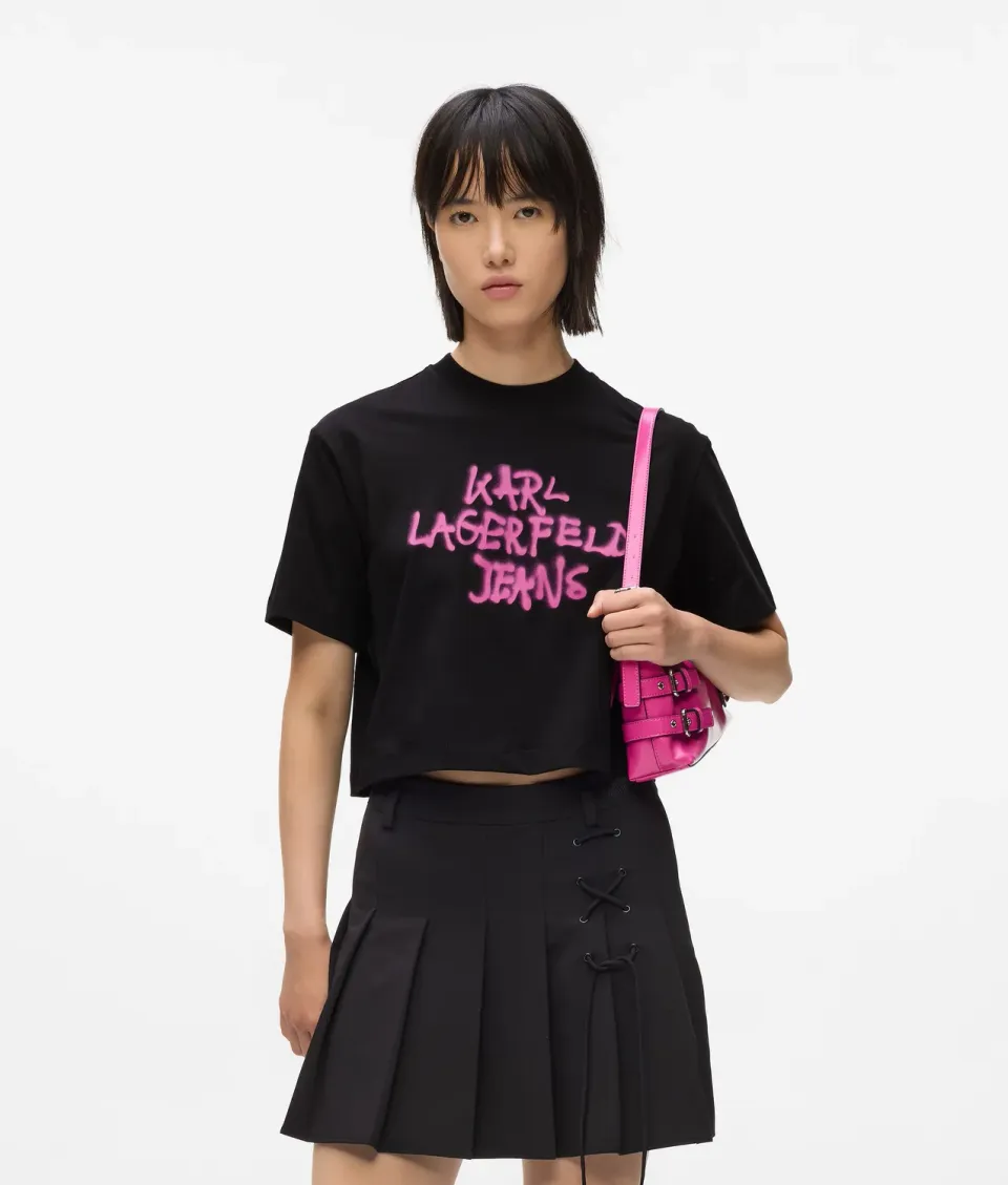 Karl Lagerfeld Cropped Graffiti T-Shirt Damen Baumwolle