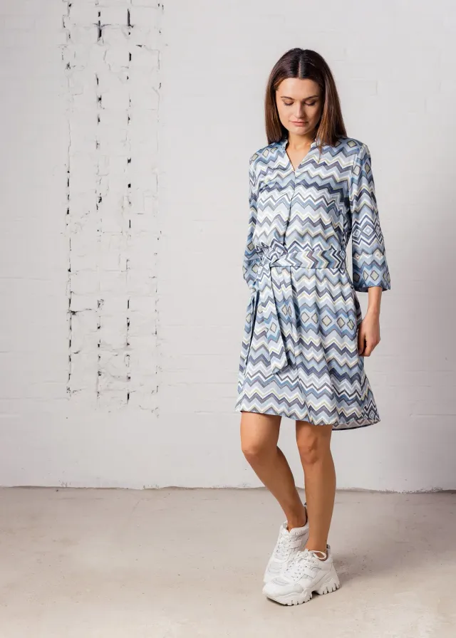 Senatex Zigzag Kleid Denim Zigzag Viskose mit Gürtel
