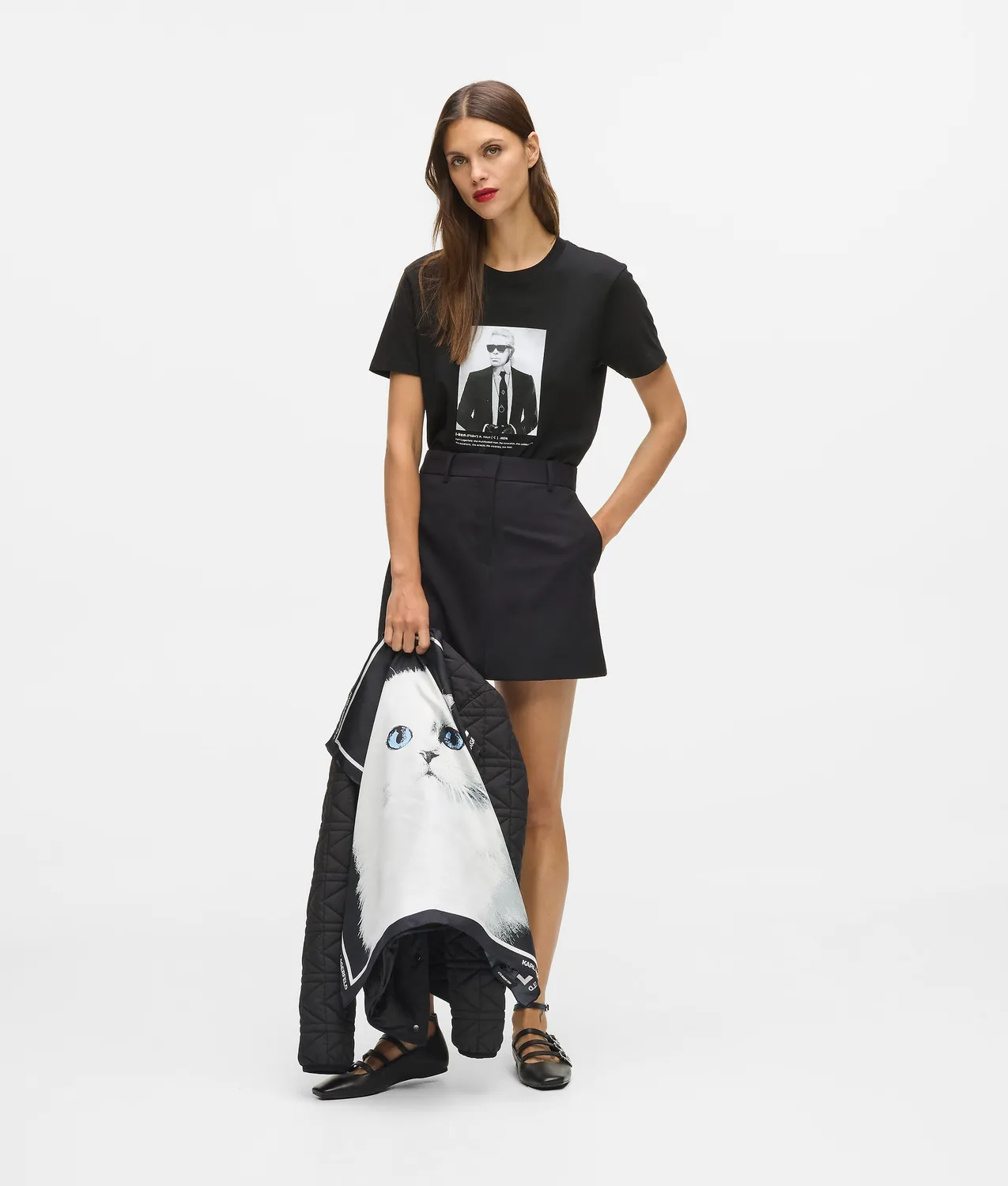 Karl Lagerfeld Portrait T-Shirt Baumwolle mit Choupette