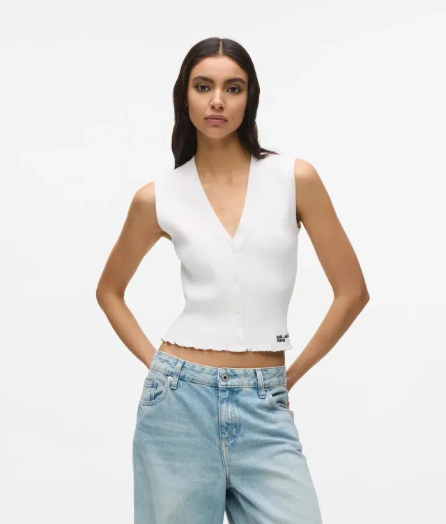 Karl Lagerfeld KL Jeans Ripp-Stricktop Knopf Rüsche
